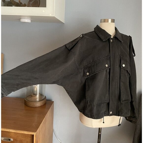 Neon Blonde High Flyer Oversized Denim Jacket Washed Black - Picture 4 of 10